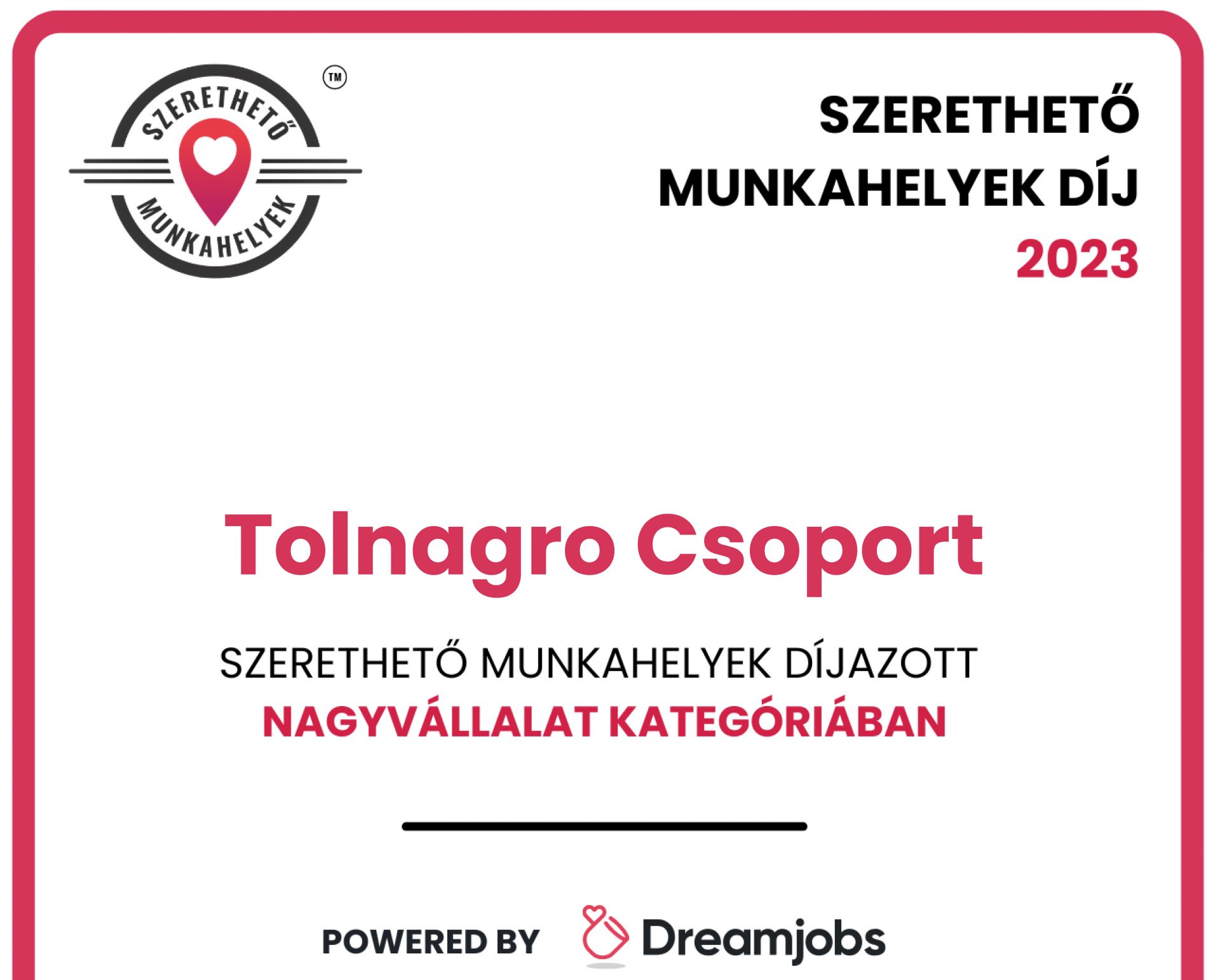 Tolnagro hat den Lovely Workplaces Award erhalten!
